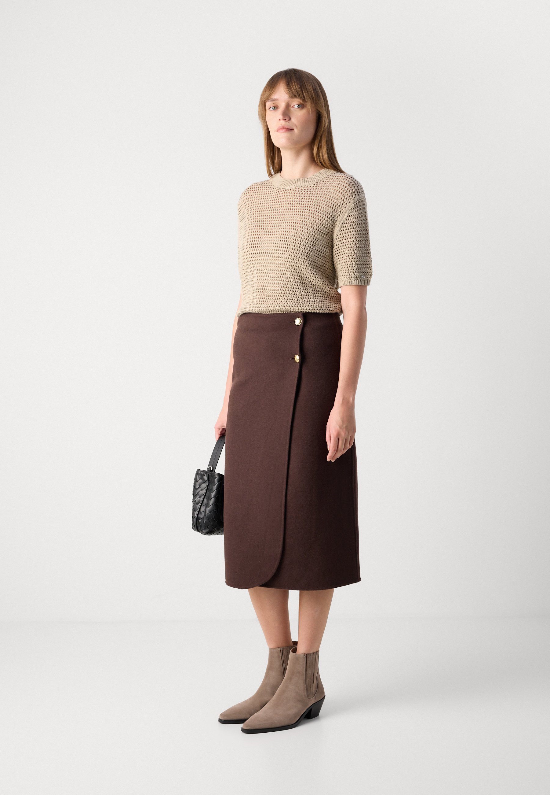 GANT MIDI HANDSTICHED WRAP SKIRT - Gonna a tubino - marrone scuro