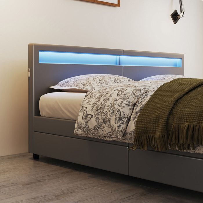 Cama familiar HOME DELUXE NUBE con cajones - 270 x 200 cm - Colchón no incluido - Gris oscuro
