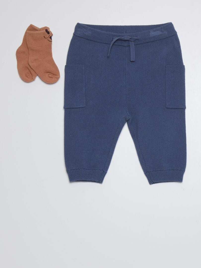 Joggingbroek met opgestikte zakken + sokken - BLAUW