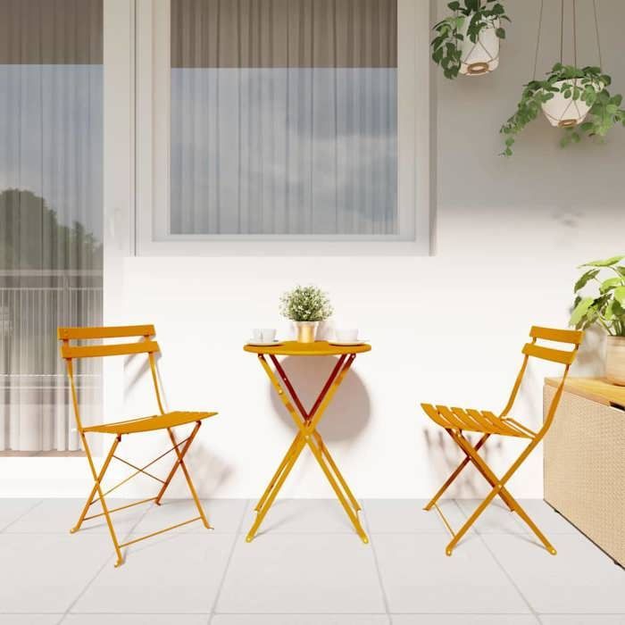 Folding bistro set - BURKE - 3 pieces - Mustard - Steel - 50x50x71 cm - Folding table - Folding chairs