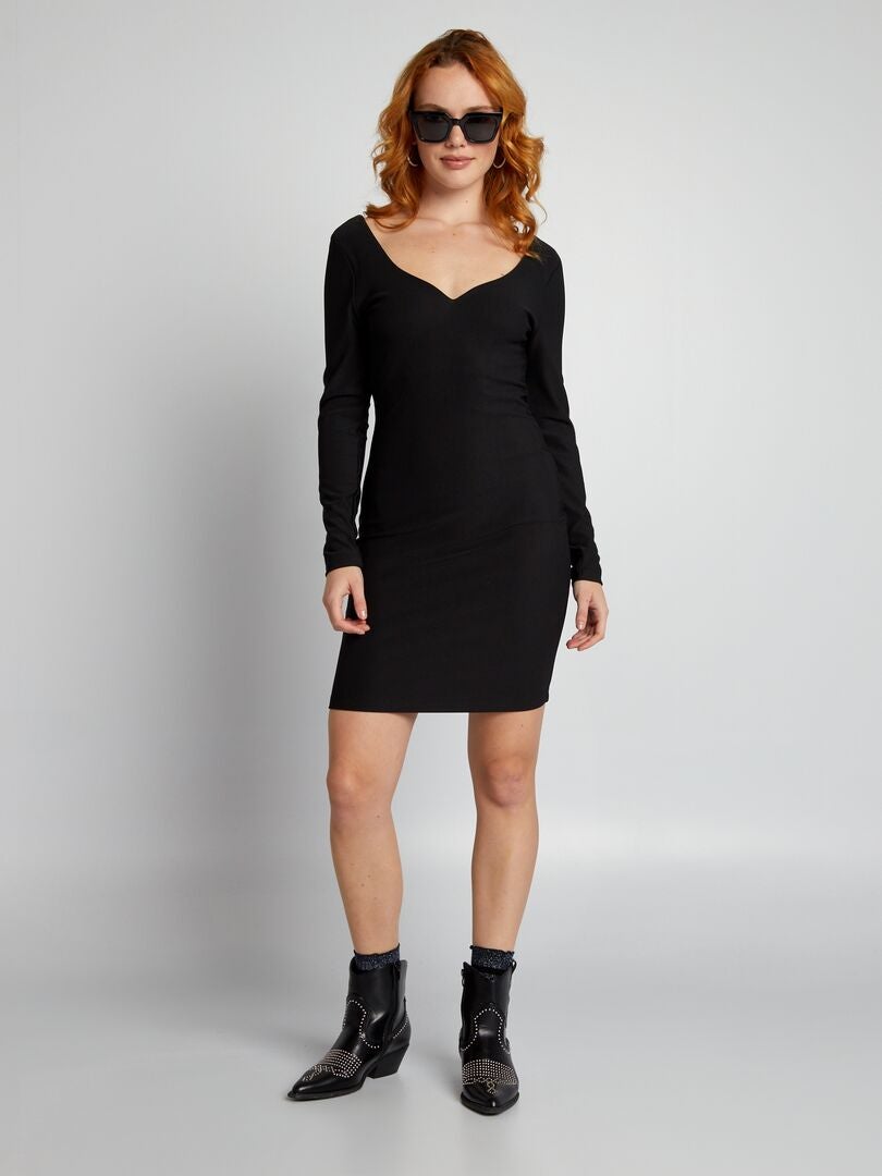 Korte jurk met sweetheart-halslijn - ZWART