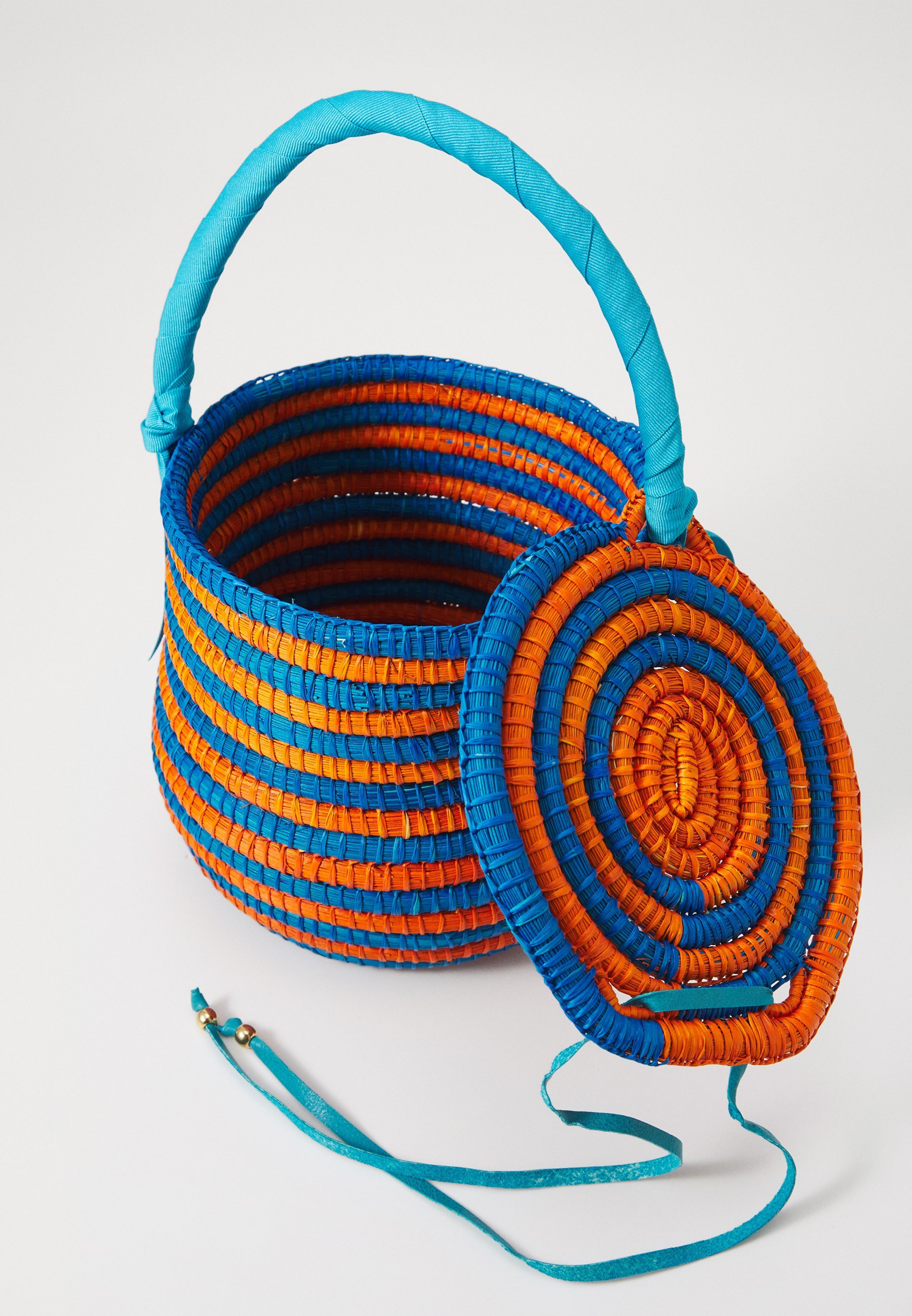 Sensi Studio PANIER DE PIQUE-NIQUE À RAYURES - Sac à main - bleu clair-terracotta/turquoise