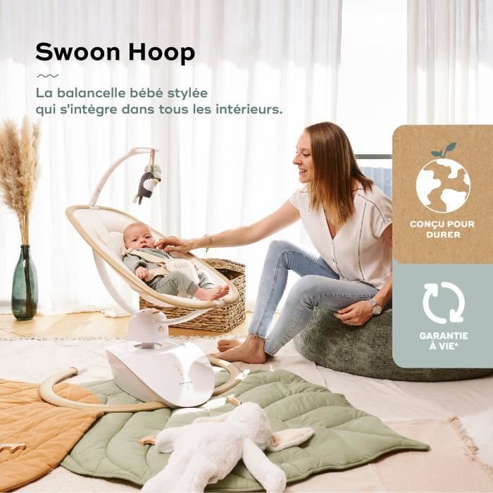 Altalena per neonati Babymoov Swoon Hoop - Telecomando incluso, comfort eccezionale, design elegante, sedile girevole a 90°, arco giochi.