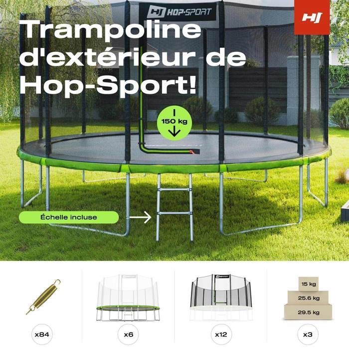 Hop-Sport Trampoline Rond pour Enfants 427cm, Kit Complet Jardin, Filet de sécurité Extérieur, Max. 150kg, Certificat TÜV/GS