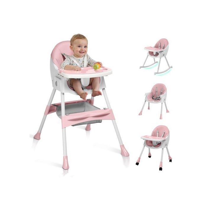 Trona para bebé - ALIGHTUP - Mecedora infantil con patas antideslizantes y ruedas giratorias con bloqueo - Rosa