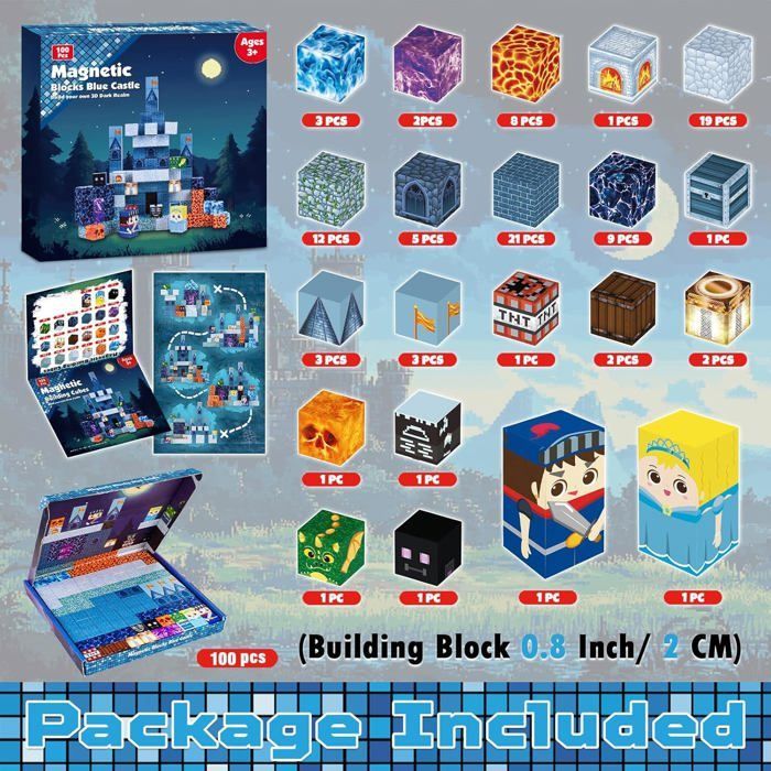 Magnetic Building Blocks - OTBACT - JM100PCS - 100 Pieces - Educational Toy - Ages 3 and Up