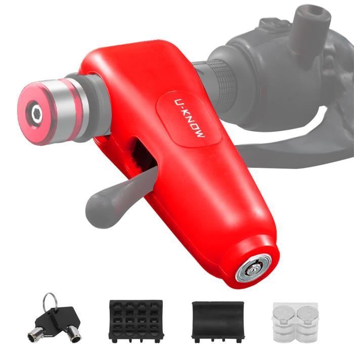 Anti-theft Brake Lever Lock + Universal Alarm Lock for Motorcycle, Scooter, Bicycle, Red with 2 Keys