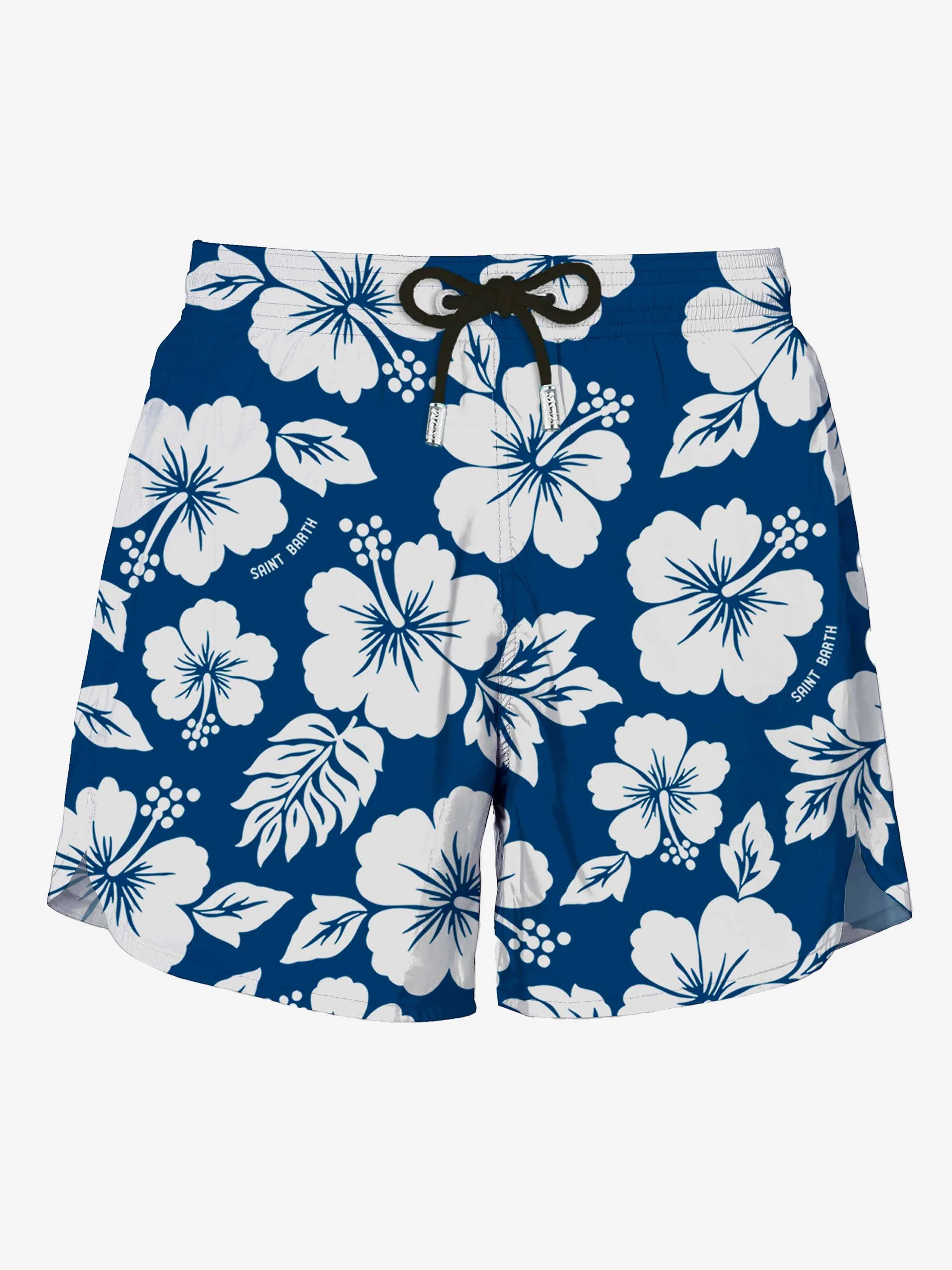 Middellange blauwe badpak met witte bloemenprint