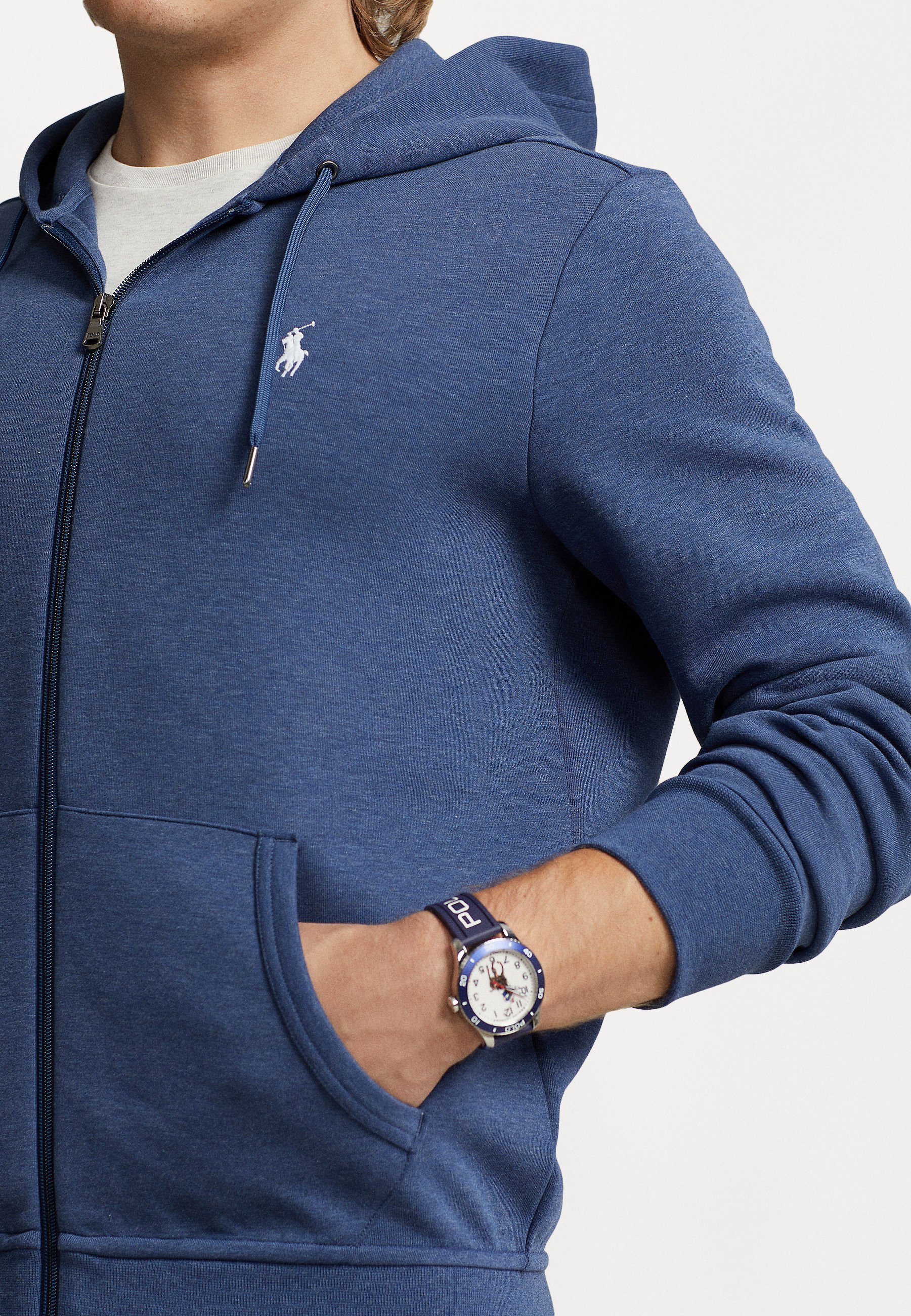 Polo Ralph Lauren Kapuzenpullover mit durchgehendem Reißverschluss – Derbyblau meliert