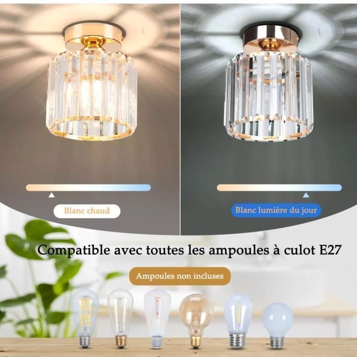 Lámpara de techo moderna de cristal SAYOO, araña de cristal dorado, pantalla cilíndrica de Ø15 cm, 1 unidad para pasillo, entrada, cocina.