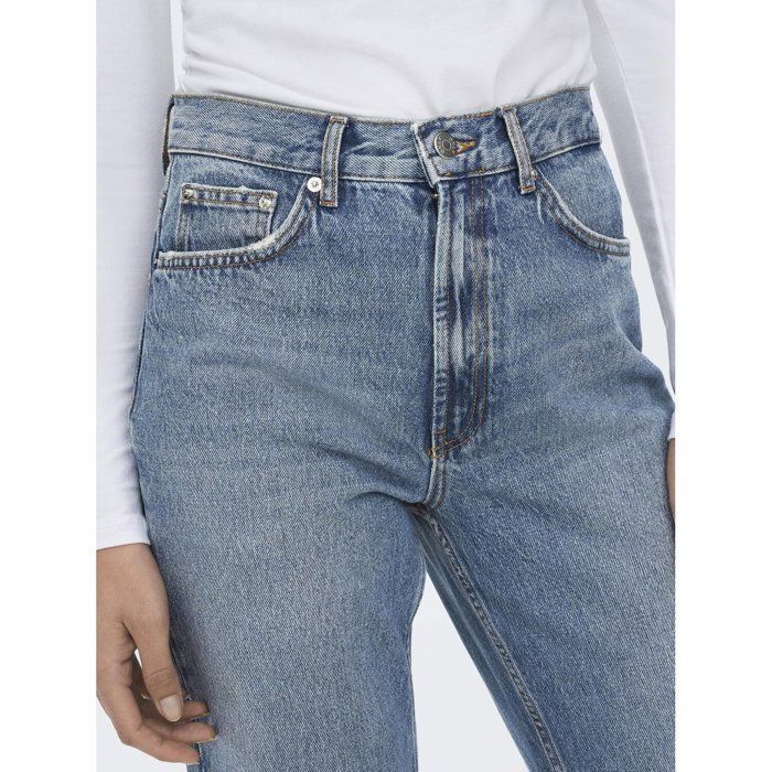 ONLY Riley Life damesjeans met hoge taille en rechte pijpen in blauw katoenen denim.