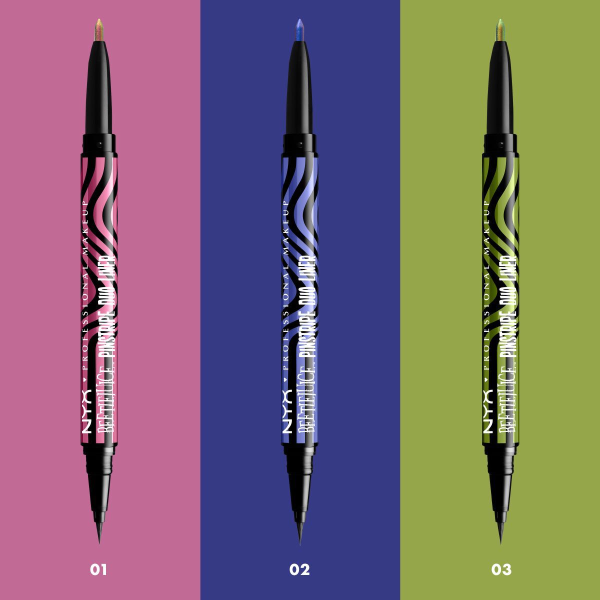 Tuș de ochi NYX Professional Makeup Beetlejuice Pinstripe Duo Liner