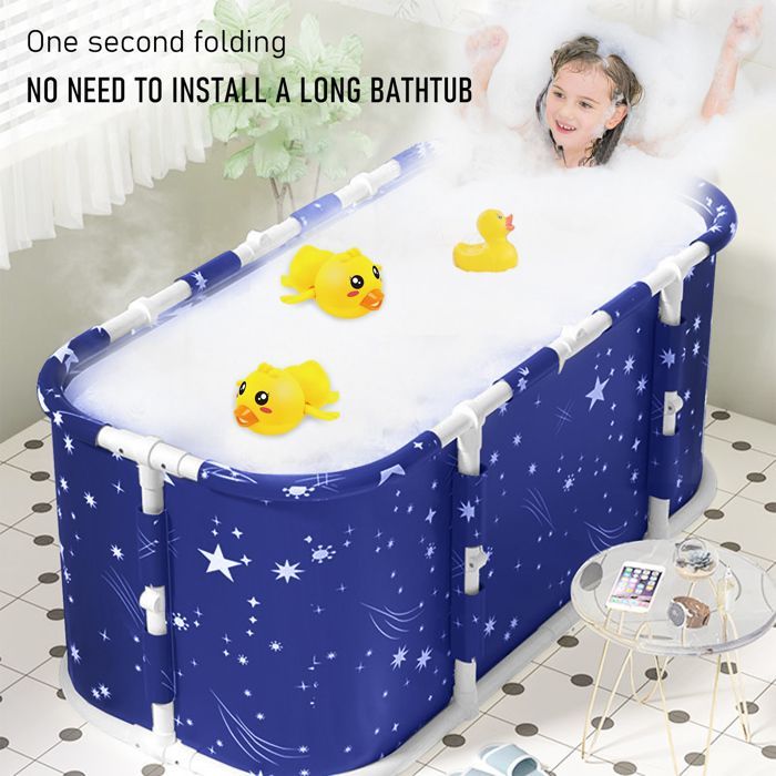 Bañera plegable independiente, bañera de hidromasaje familiar para ducha para niños y adultos (azul estrellado), 115x60x50cm
