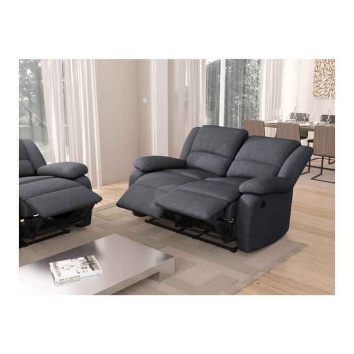 Sofá reclinable eléctrico de 2 plazas LEO en tela - 143 x 93 x 96 cm - LOUNGITUDE