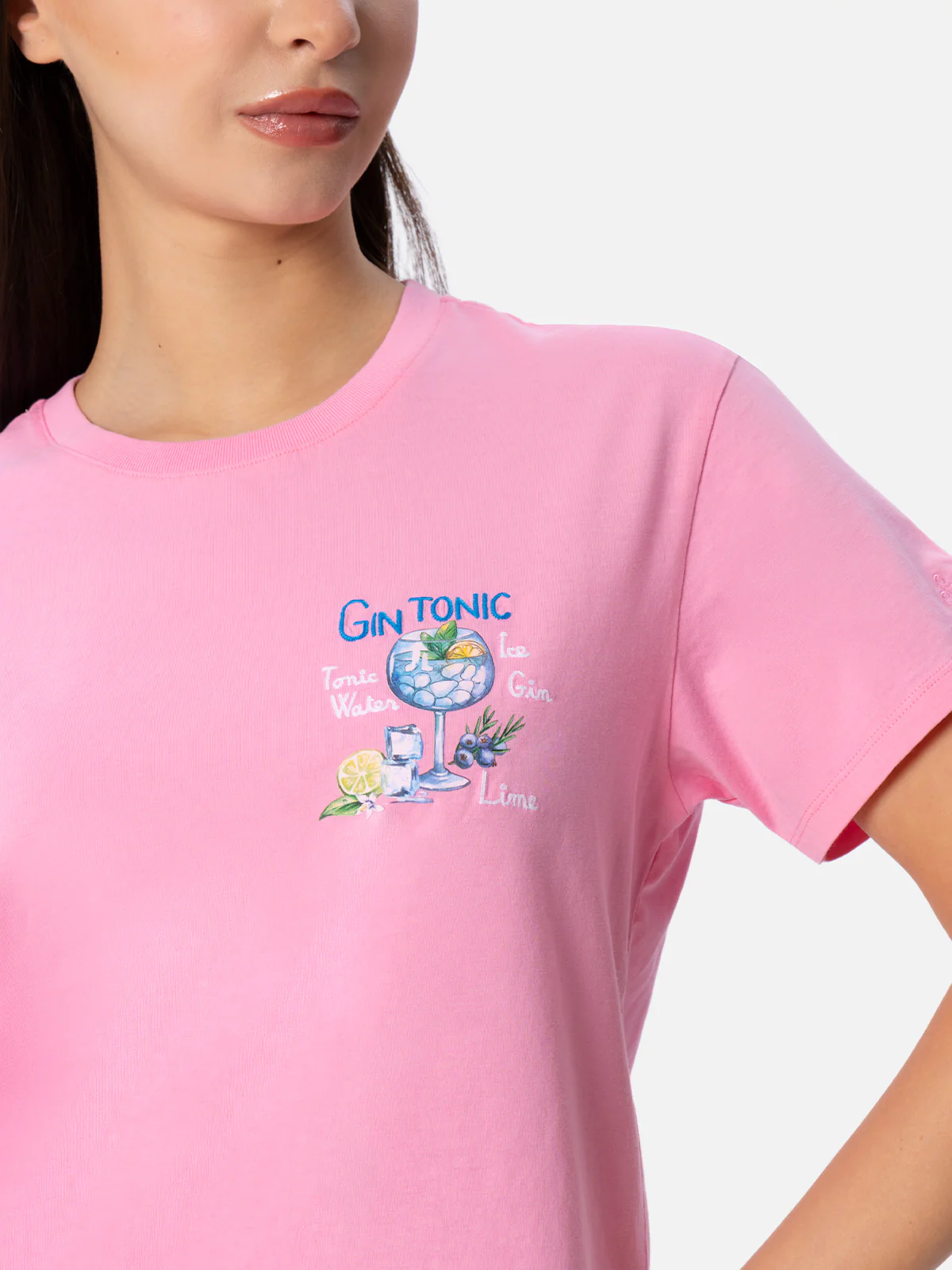 Emilie dames T-shirt met ronde hals van katoenen jersey met Stres-borduurwerk.