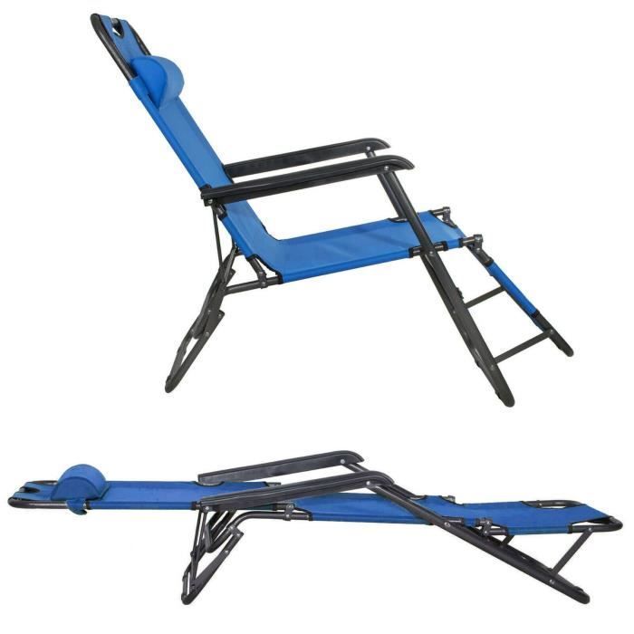 Tumbona plegable de jardín - SPRINGOS - azul - Chaise longue de jardín