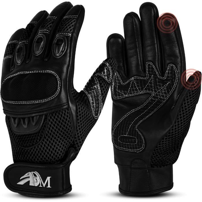 ADM CE Approved Leather Motorcycle/Scooter Gloves + Biker Logo - Soft & Breathable - Black