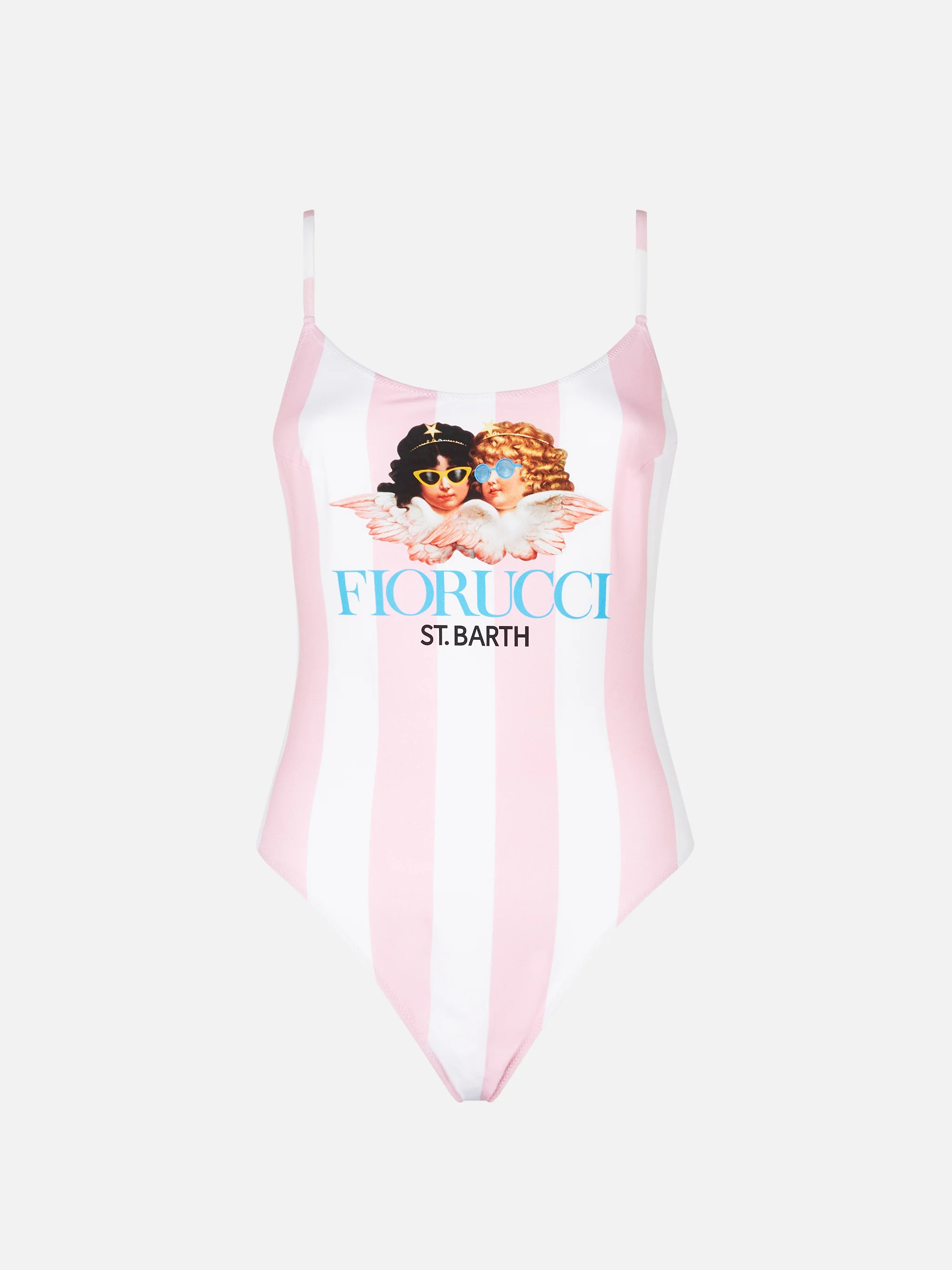 Badpak uit één stuk | Strepenprint | Diepe rugdecolleté | Dunne bandjes | Hoog uitgesneden pijpen | Fiorucci Special Edition | MC2 Saint Barth