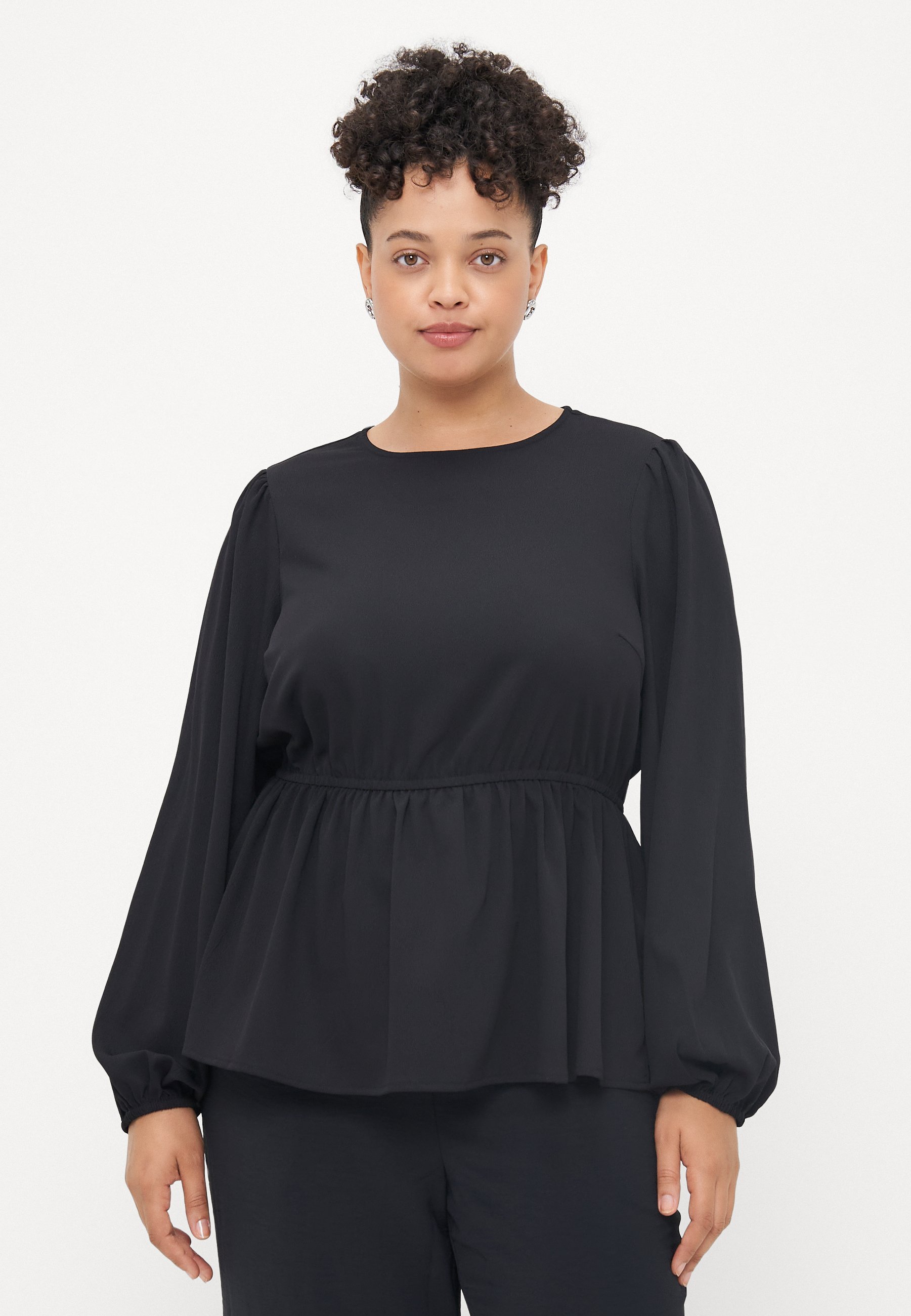 Vero Moda Curve VMLYDIA O-Ausschnitt Peplum - Bluse - schwarz