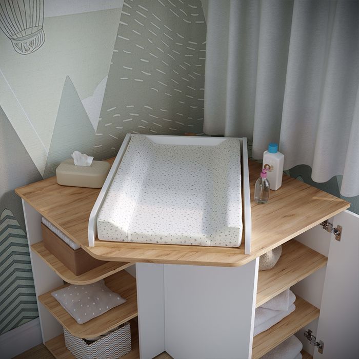 Commode à langer Kristian 85x77.3cm avec table à langer Chêne blanc/force de l'or Chêne de force doré Vicco 57889