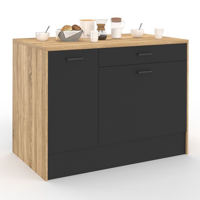 IDMARKET LIO Central Island, 120 cm maximum storage capacity, wood and black