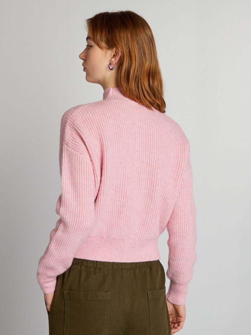 Suéter de tricô grosso com detalhes vazados - ROSA