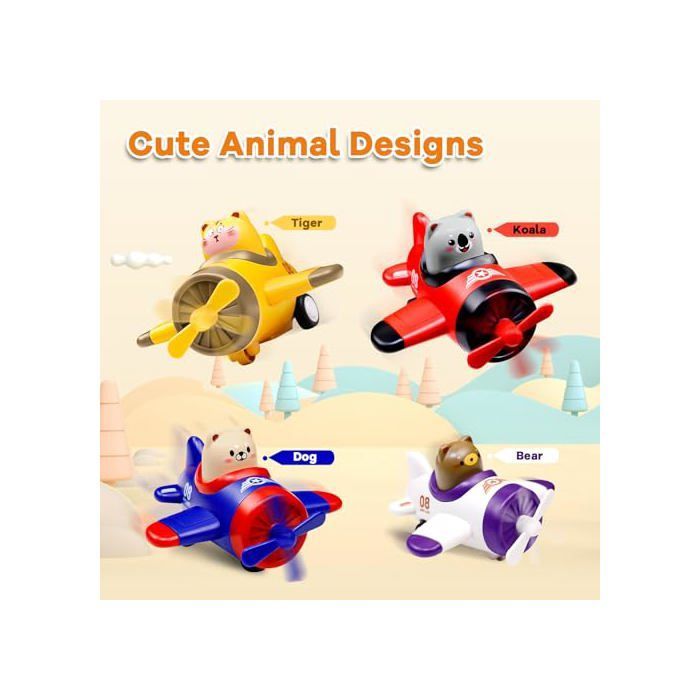 Jouet Avion et Voiture Presser-Avancer pour Bébé 1 2 3 Ans - Set de Véhicules Animaux - Cadeau Éducatif 12-18 Mois