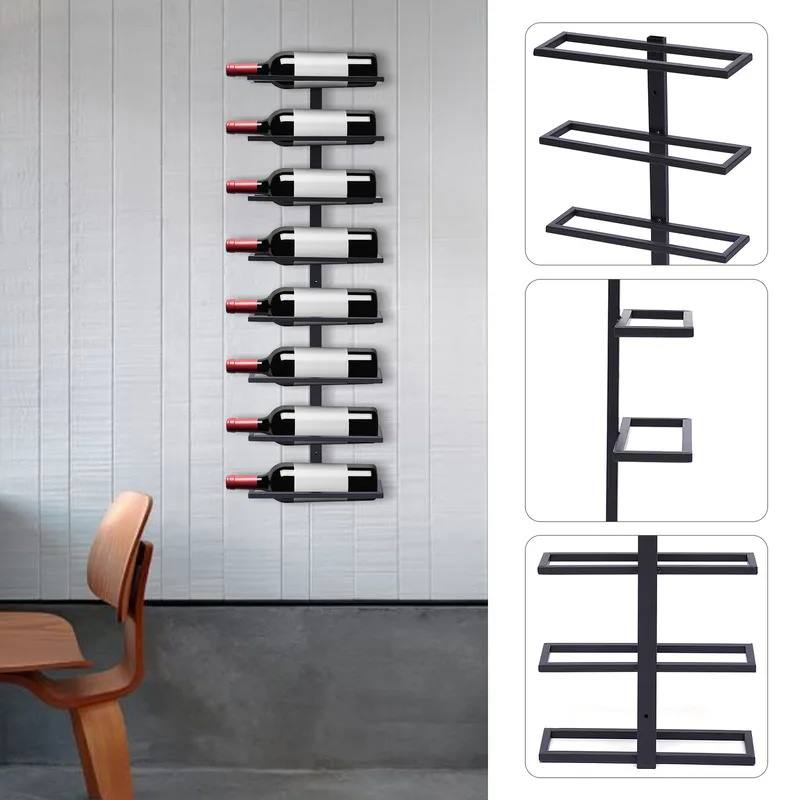 Supporto da parete per champagne a 8 ripiani, portabottiglie in metallo vecchio stile da parete, espositore per bottiglie di vino, accessori da bar 15
