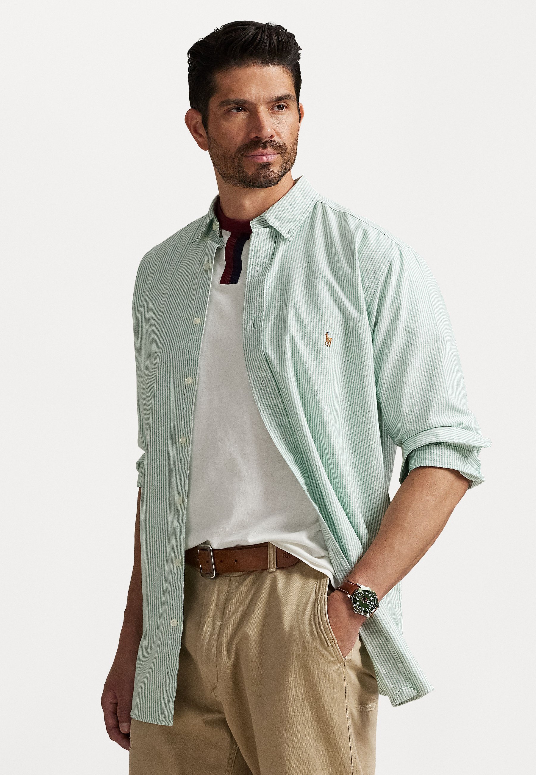 Polo Ralph Lauren LONG SLEEVE SPORT SHIRT - Skjorte - hillside green/white