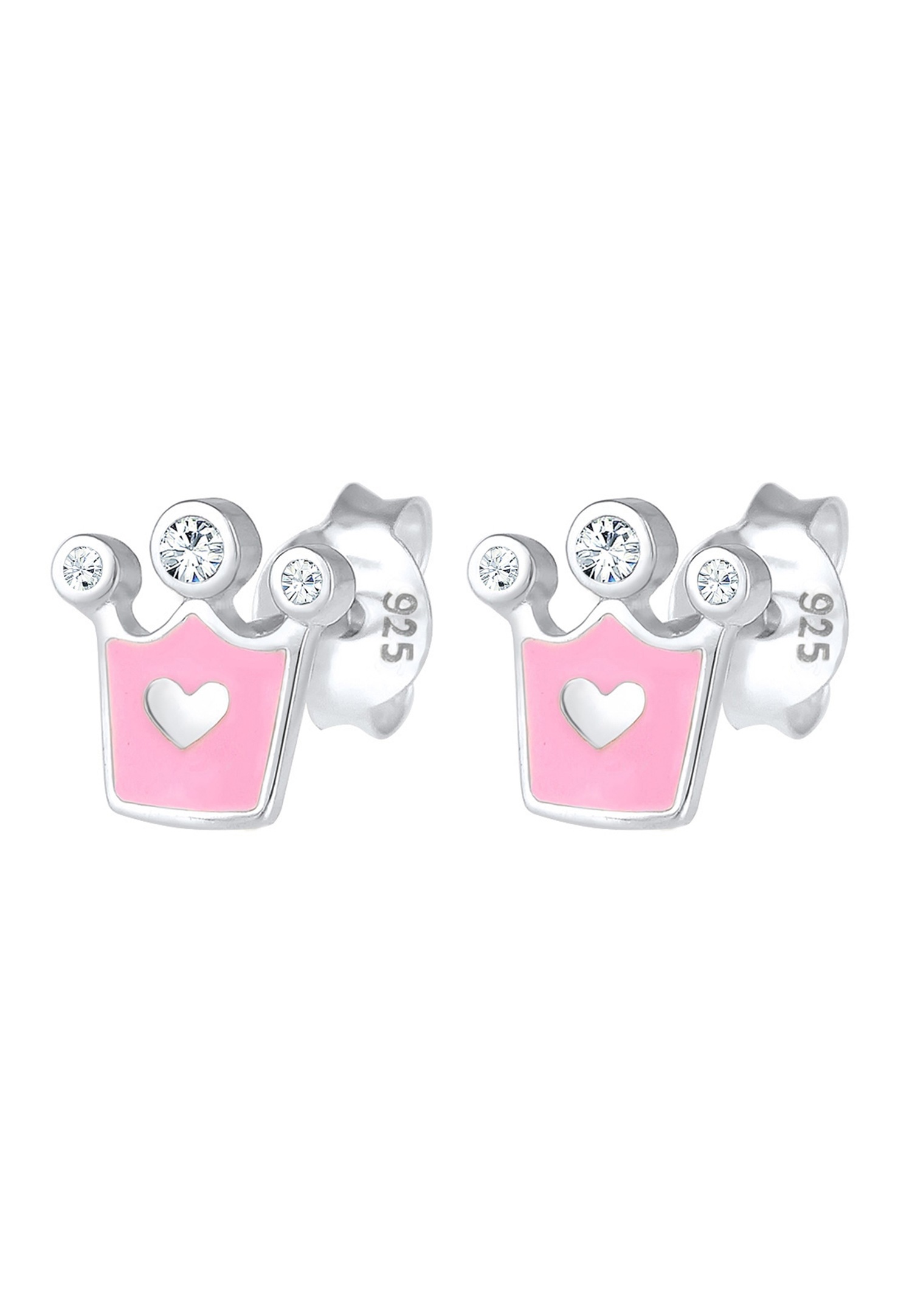 Elli Enfants coeur couronne émail rose avec cristaux en argent sterling 925