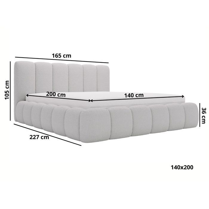 Structure de lit - Tissu en bouclé - Sommier à lattes - lit beige - Cloud 140x200