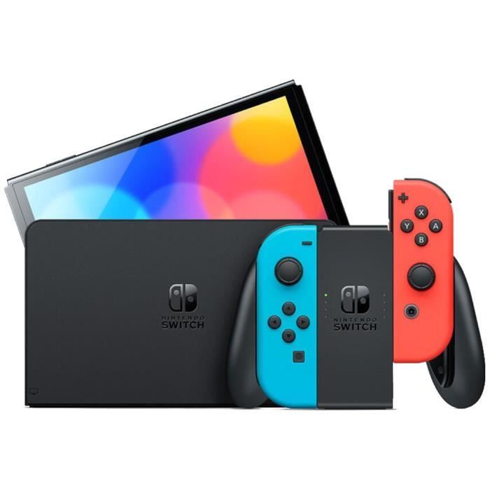 Pack Nintendo : Console Nintendo Switch - Modèle OLED • Néon + Disney Illusion Island + Pochette Splatoon 3