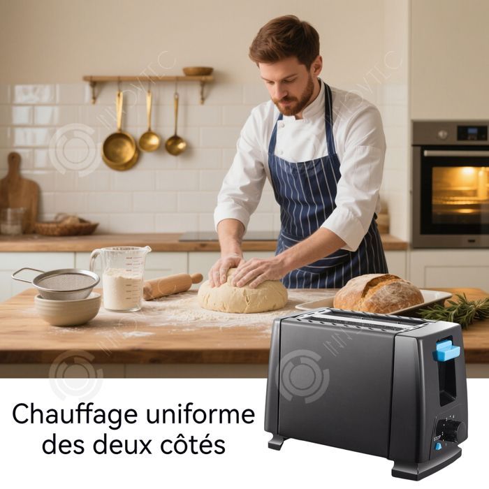 INN Grille-pain Chauffe-pain à deux fentes 21x17x10,5 cm avec réglages réglables parfait pour les petits-déjeuners en famille noir