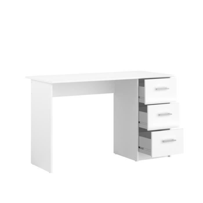 Bureau droit 3 tiroirs - Panneaux de particules - Décor Blanc - Scandinave - L 121 x P 55 x H 74 cm - ESSENTIEL