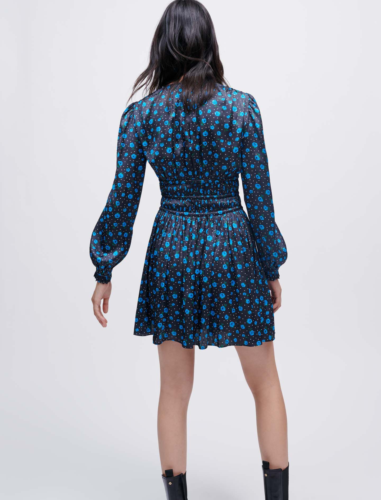 Rochie din satin imprimat cu volane - Mini fleurs bleu