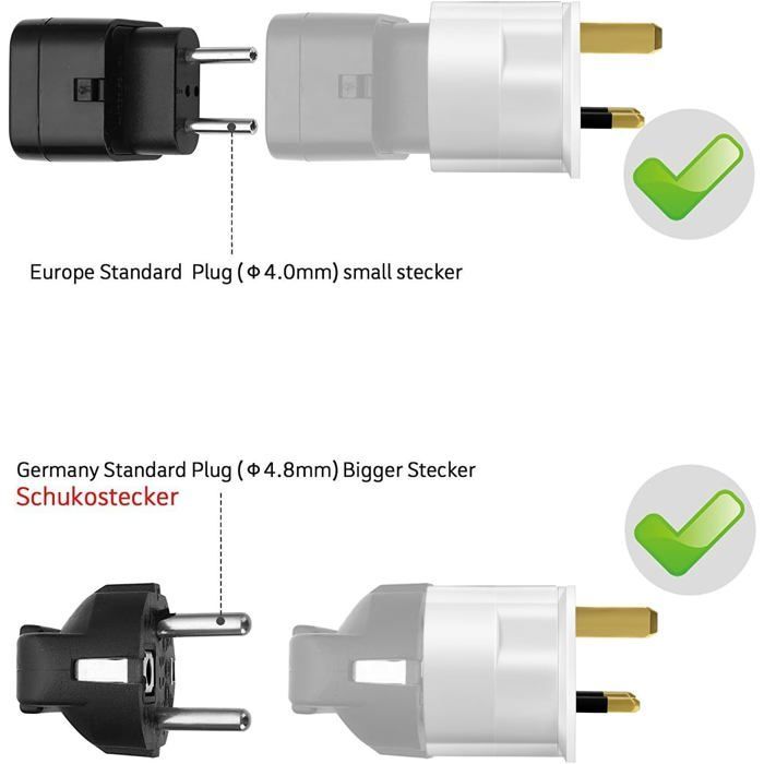 Adaptador de enchufe británico, 1 adaptador de la UE al Reino Unido (de 2 pines a 3 pines) para dispositivos electrónicos de viaje.