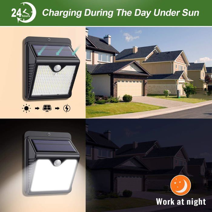 Lámpara solar para exteriores, [Paquete de 6 unidades, 150 LED - 1000 lúmenes] Iluminación solar impermeable con sensor de movimiento