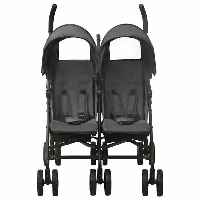 Double stroller - vidaXL - Anthracite - Adjustable - Foldable - With canopy