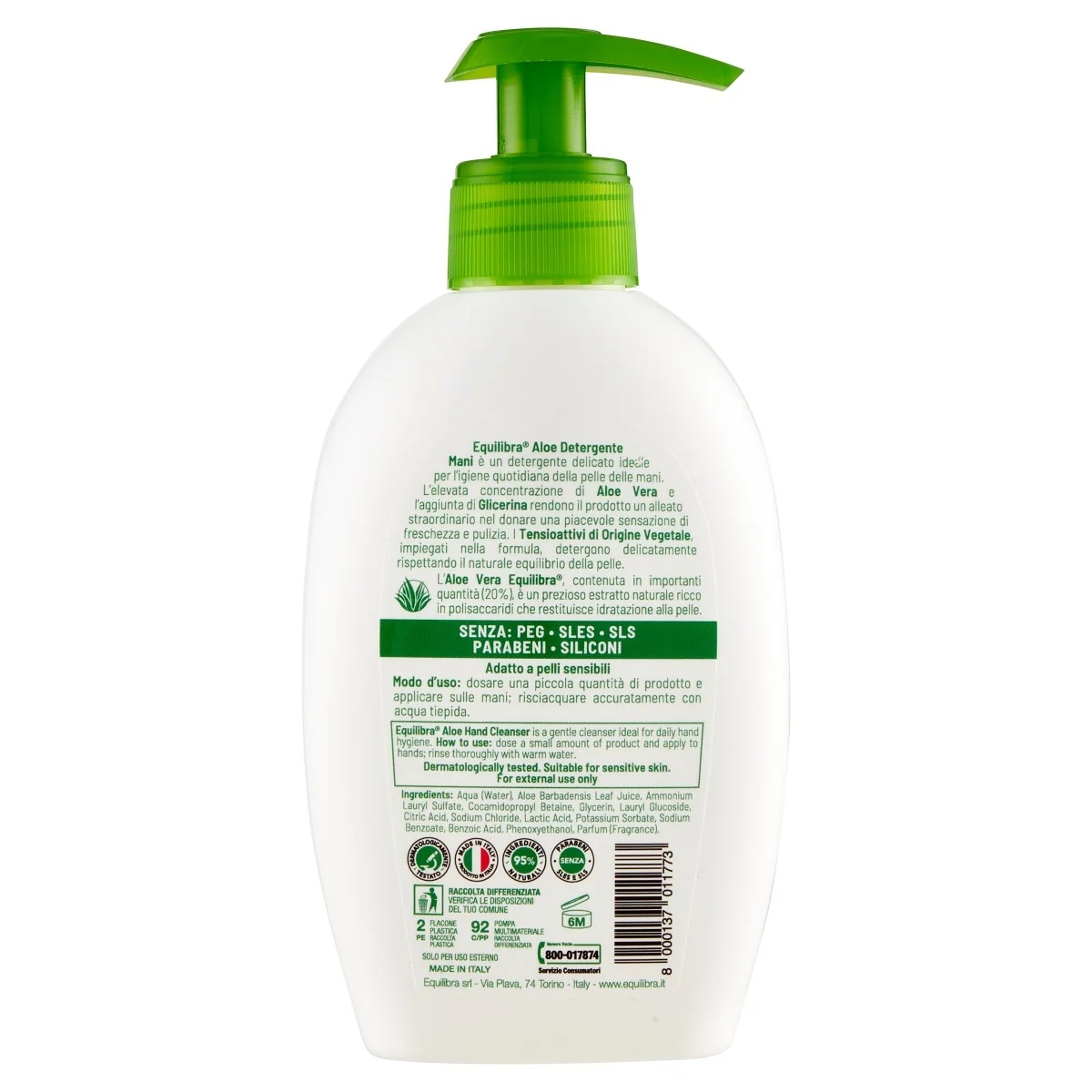 Equilibra handreiniger met aloë vera 300 ml. Dermatologisch getest.