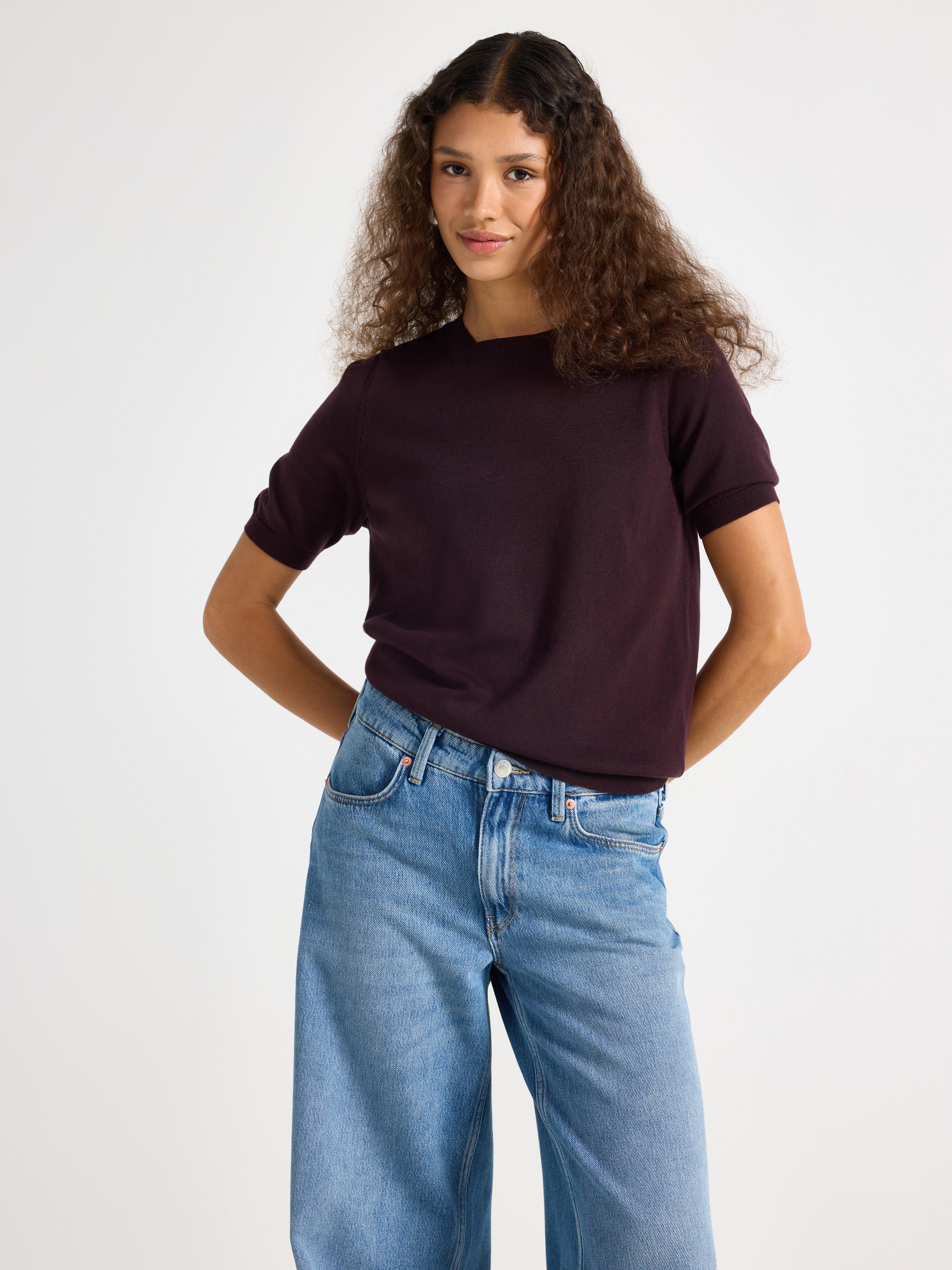 Finstickad top Dark Dusty Red