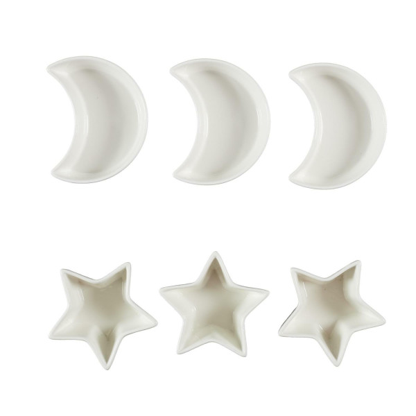Zestaw 6 naczyń do serwowania star/moon biały ceramiczny