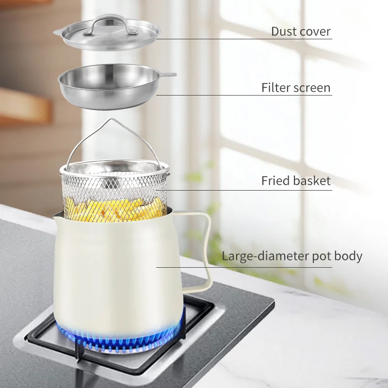 Friteuse en acier inoxydable avec panier à friture, bac à graisse de bacon avec passoire, grande capacité, pour la cuisine.