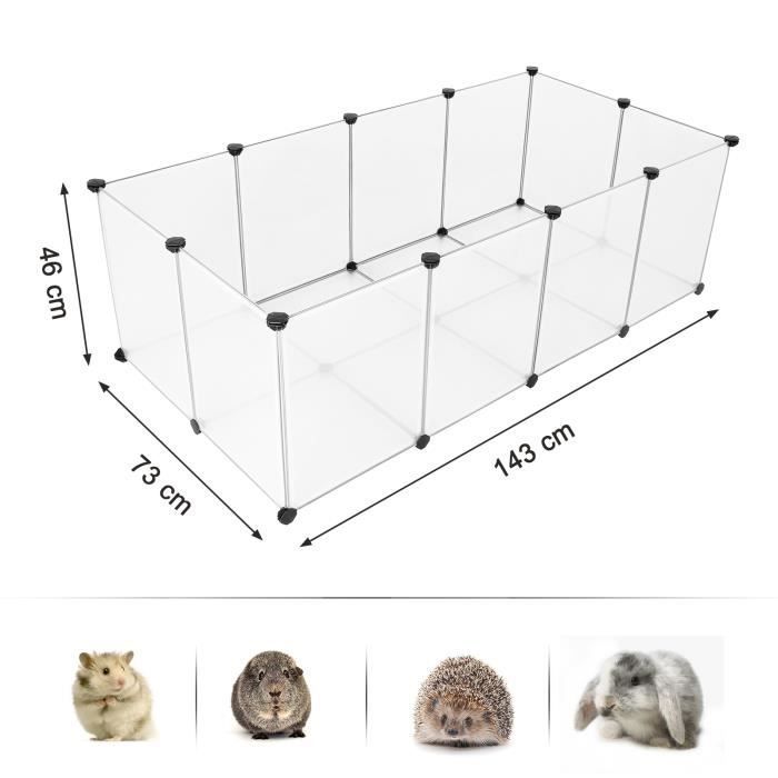 SONGMICS Rek voor cavia's, konijnen, egels, omheining, met bodem, voor binnen, modulair, transparant, kunststof, wit