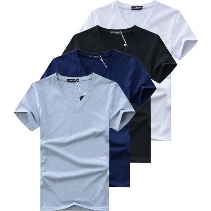 Pack of 4 Men's Short Sleeve V-Neck T-Shirts, Solid Color Summer Tees