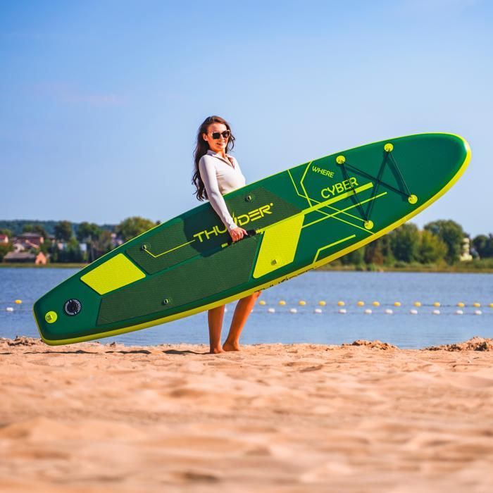 Tabla de paddle surf hinchable THUNDER® para travesías | Accesorios completos | 320 cm | PVC | Estilo CYBER | Verde