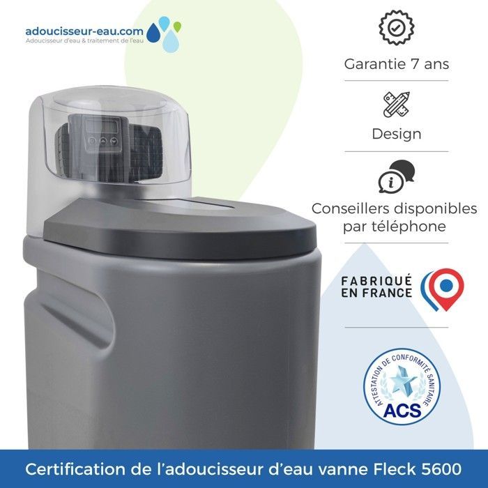 Descalcificador de agua Fleck 5600 SXT de 25 litros, completo con accesorios.