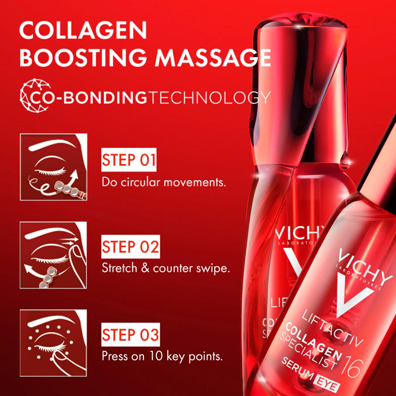 Sérum para olhos Vichy Liftactiv Collagen Specialist 16 contra os primeiros sinais de envelhecimento da pele.