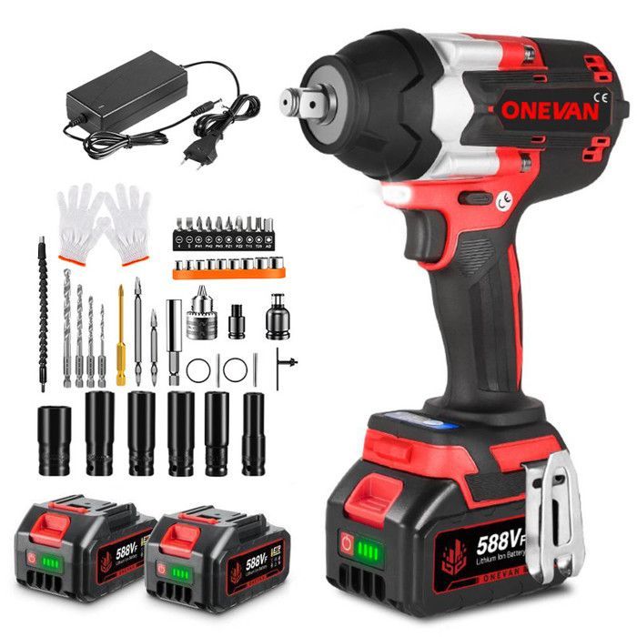 Llave de impacto inalámbrica - ONEVAN - ONEVAN - 1000 N·m - 2 baterías de 3 Ah - 44 accesorios