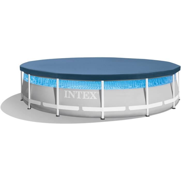 Kit de piscina tubular desmontable Intex - Estructura Pris - 427 x 107 cm - Redonda (bomba, cubierta, alfombrilla de suelo y escalera) - 26722NP
