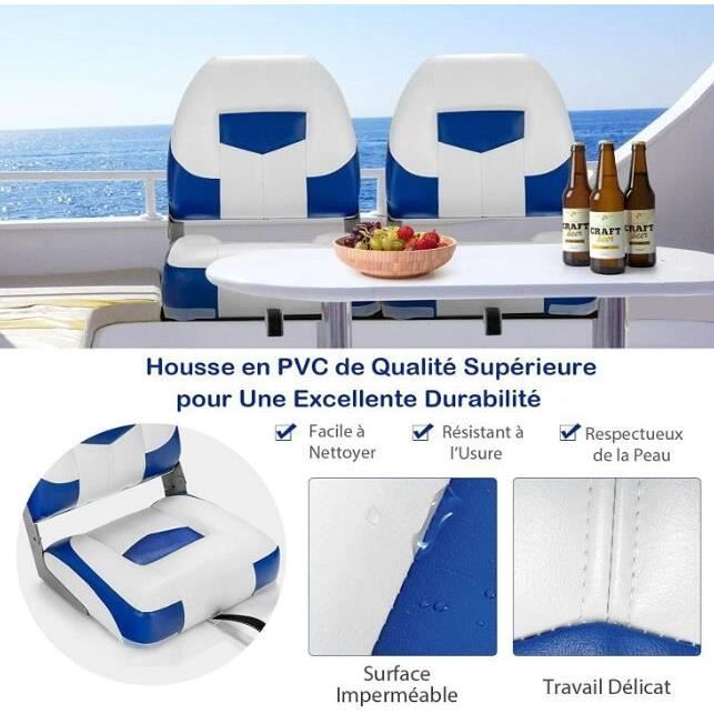 GYMAX Set of 2 Folding Boat Seats 42X50X52CM with Ergonomic Backrest and Padded Seat for Fishing Boat, Blue and White